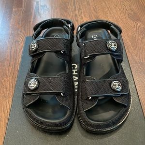 Chanel black dad sandals- only worn once. LIKE NEW